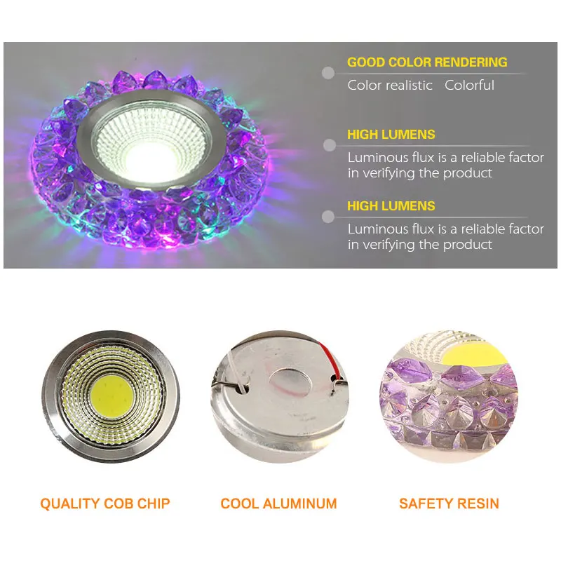 COB LED Downlight Colorful Panel Light RGB 3W 110V 220V Recessed Lamp Fixture Halogen Lamp Decoration Purple Spot light led downlight ceiling lamps