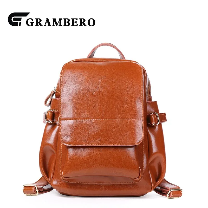 

2018 New Style Soft Oil Wax Leather Women Backpack Zipper Genuine Leather School Shopping Bag Spring Summer Fashion Bags Gifts