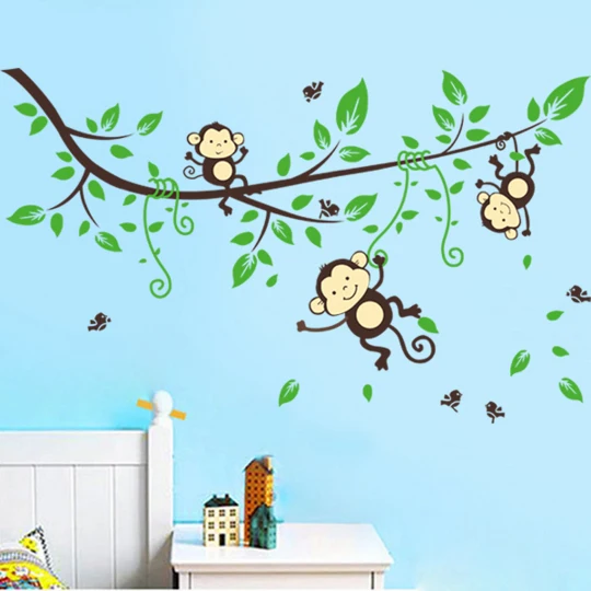 Nursery Zoo Wall Sticker Monkey Stickers For Kids Room Home Nursery Zoo Wall Sticker Monkey Stickers For Kids Room Home Decorations Animal Art Diy Cartoon Decals In From