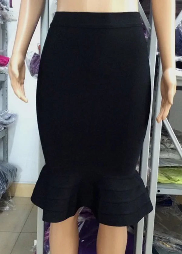 Женская бандажная юбка, сплошной цвет, хорошая эластичная юбка-труба/юбка-Русалка HL414 - Цвет: Черный