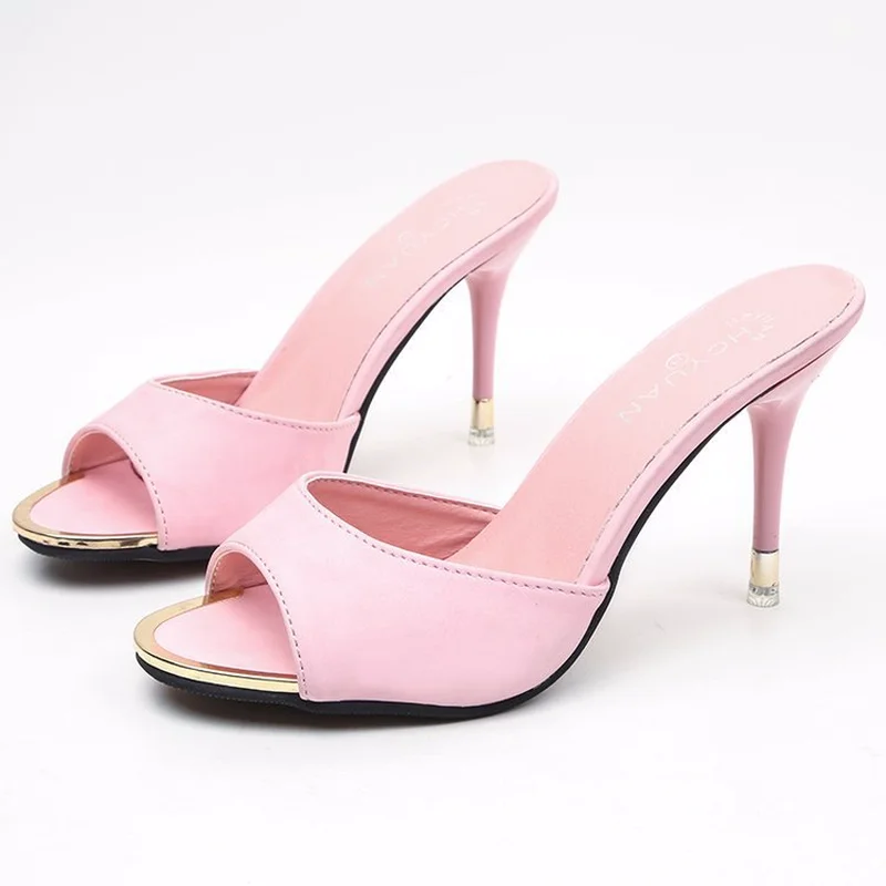 

2019 Summer New solid color lady clear heels fashion high heel Korean version slippers women