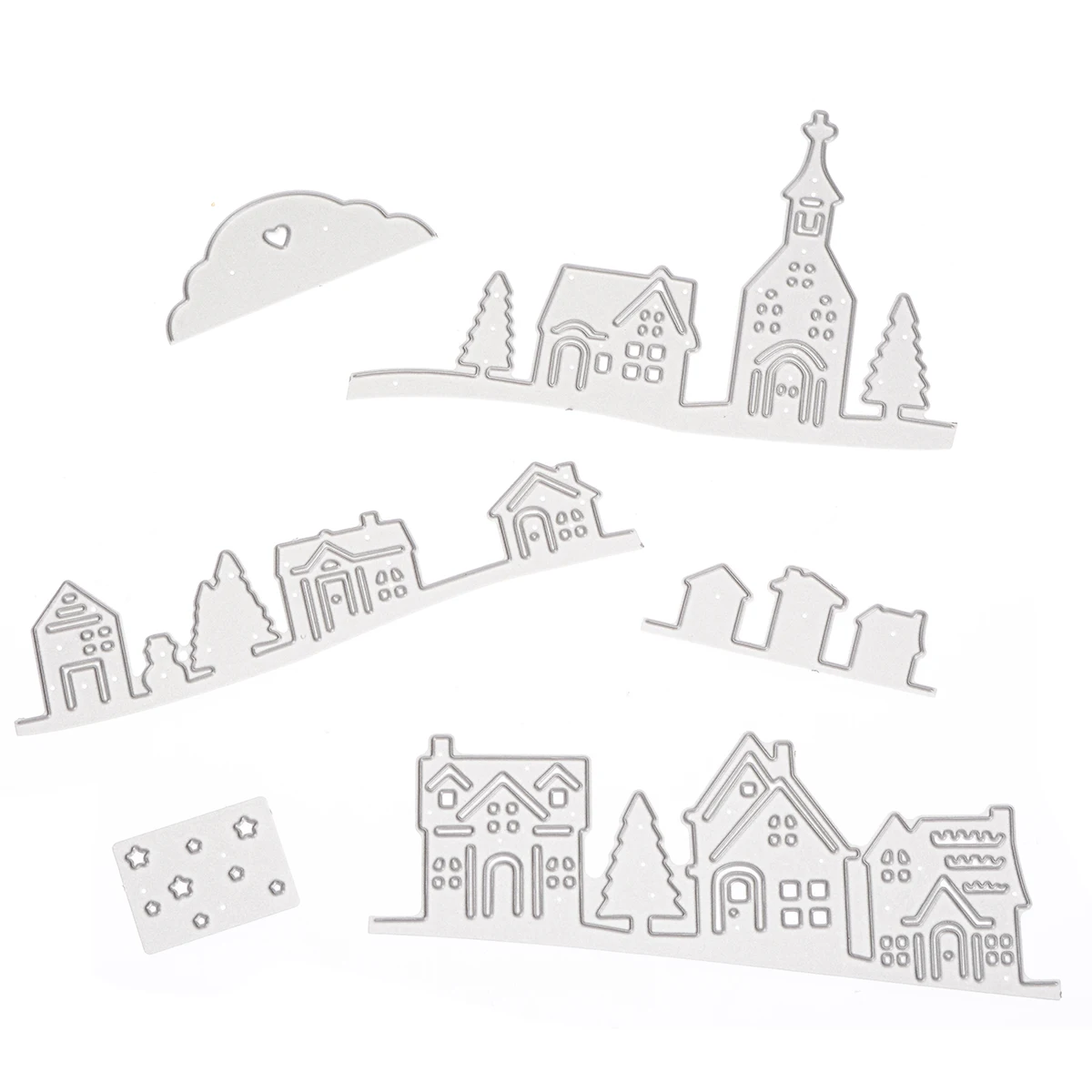 Village House Trees Cutting Dies Stencil for DIY Scrapbooking Album Decorative Paper Cards Embossing Cut Dies