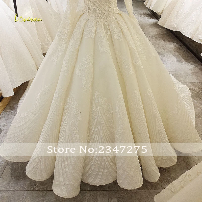 Loverxu Vestido De Noiva свадебные кружевные платья с длинными рукавами, сексуальные платья с открытой спиной, с круглым вырезом, с аппликацией, бисером, трапециевидные платья невесты