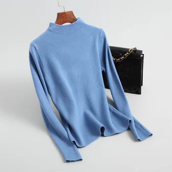 

2018 autumn and winter leisure solid color sweater female long-sleeved high-necked sweater
