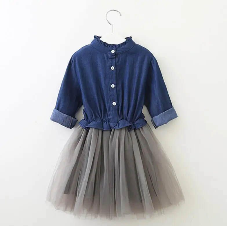 

Girls cowboy Dresses 2019 New Girls Clothing Sweet Temperament Pleated Waist yarn Cute Dress baby kids outfits Children vestidos