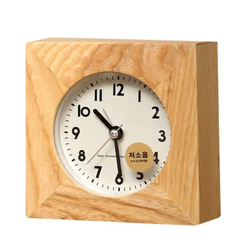

Home Decoration Iron Square Alarm Clock Desktop Table Bedside Clocks Kids Adults Travel Clock Decor Mute Wood Grain Alarm Clocks