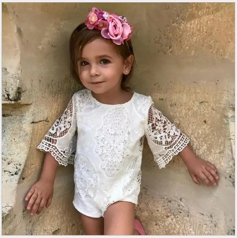 toddler Girl white full lace Romper cotton white baptism jumpsuits