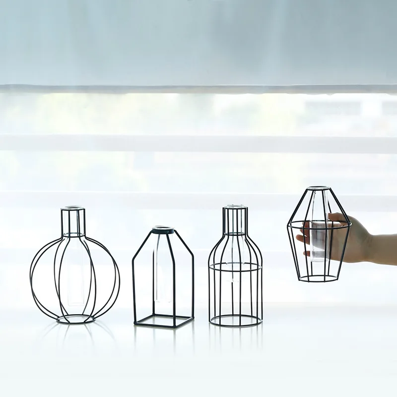 Скандинавском стиле 3D геометрическая стеклянная железная художественная ваза с настольным растением бонсай Цветочная ваза Свадебные украшения дома аксессуары
