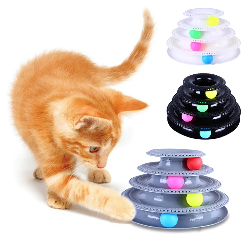 Новое обновление кошка красочные игрушки 4-Слои 3 с разноцветными помпонами, как у котят развлечения дисковый проигрыватель