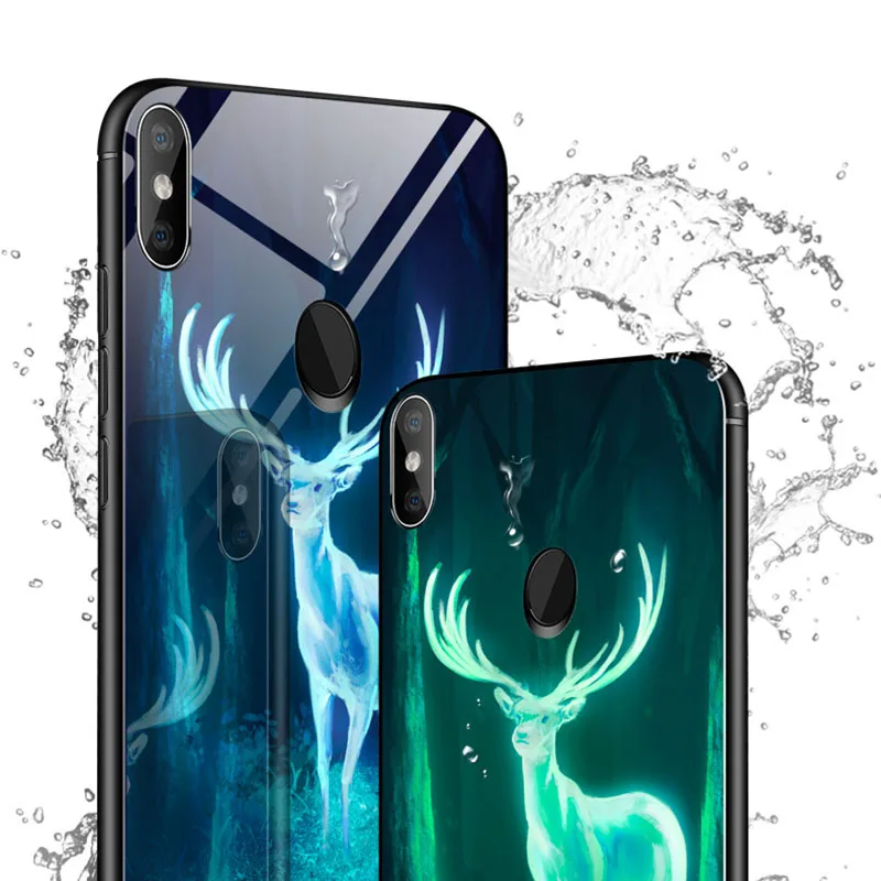 Luminous Tempered Glass Case For Xiaomi Mix3 Mi8SE Mi6X A2 Lite Redmi 6A 6 Pro 5 Plus Note 5 Pro Note 4X Night Shine Glass Cover (9)
