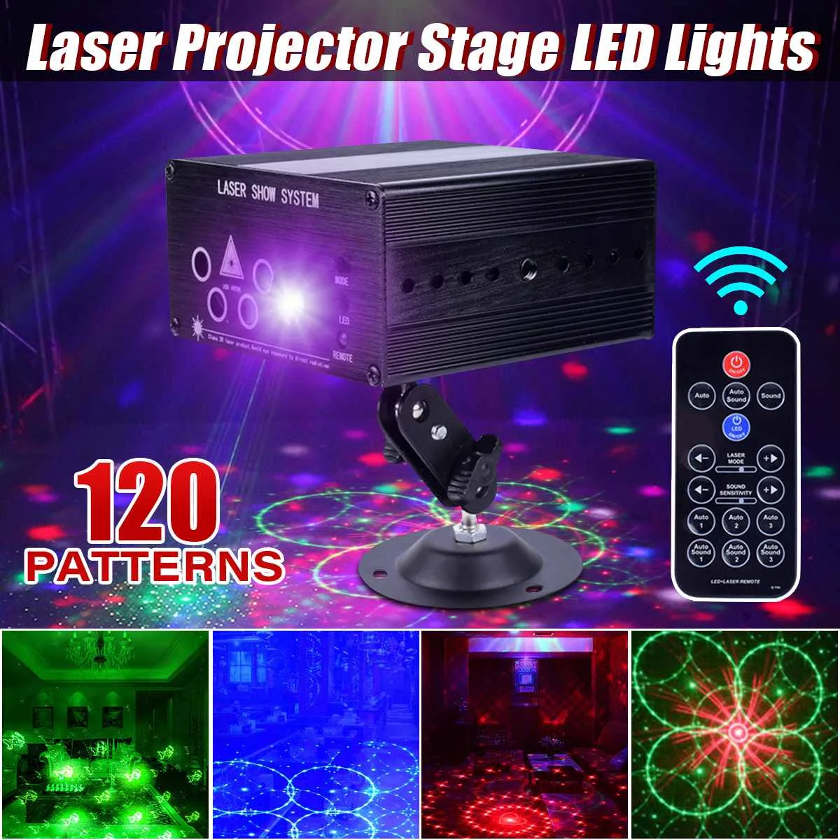 

120 Patterns LED Light Flash Disco Light Remote Sound Activated Laser Projector Effect Lamp for Christmas KTV Home Party