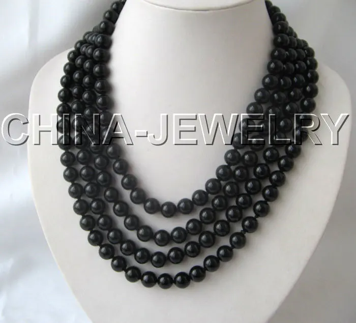 

FREE shipping>>>>>80"10mm natural black perfect round black onyx necklace S