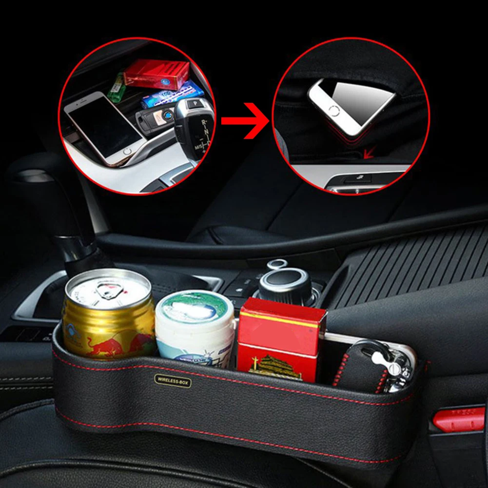 Q7 QI Car Wireless Charger Storage Box Seat Slit Gap Crevice Storage Charging Station Box for iPhone 8/X Samsung Galaxy S9/S9