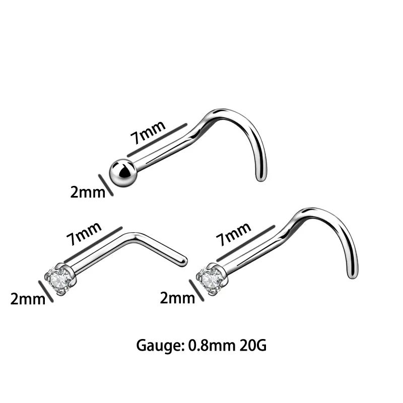 3 шт., модные маленькие шпильки для пирсинга, кольца, титановая нержавеющая сталь, циркон, 2 мм, 20 г, серебряные, золотые, черные ювелирные изделия, антиаллергенные