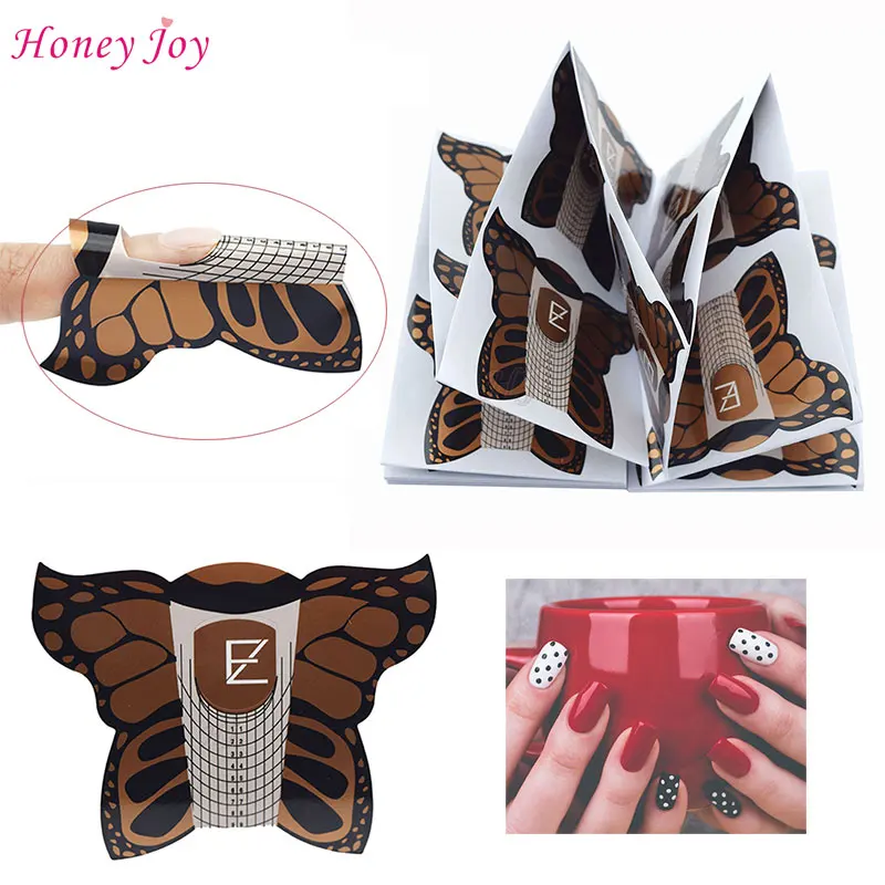

100pcs Pro Golden Butterfly Square Tips Nail Forms Acrylic Curve UV Gel Nails Extension Nail Art Tool Guide Self-Adhesive