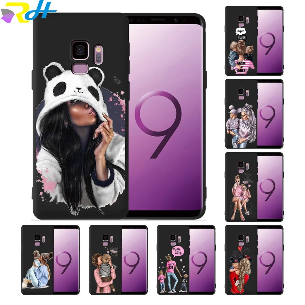 

Soft Black silicone TPU Cover for Samsung Galaxy S8 S9 S10 Plus Coque Etui Baby Mom Girl for Samsung S6 S7 Edge S10 Lite Case
