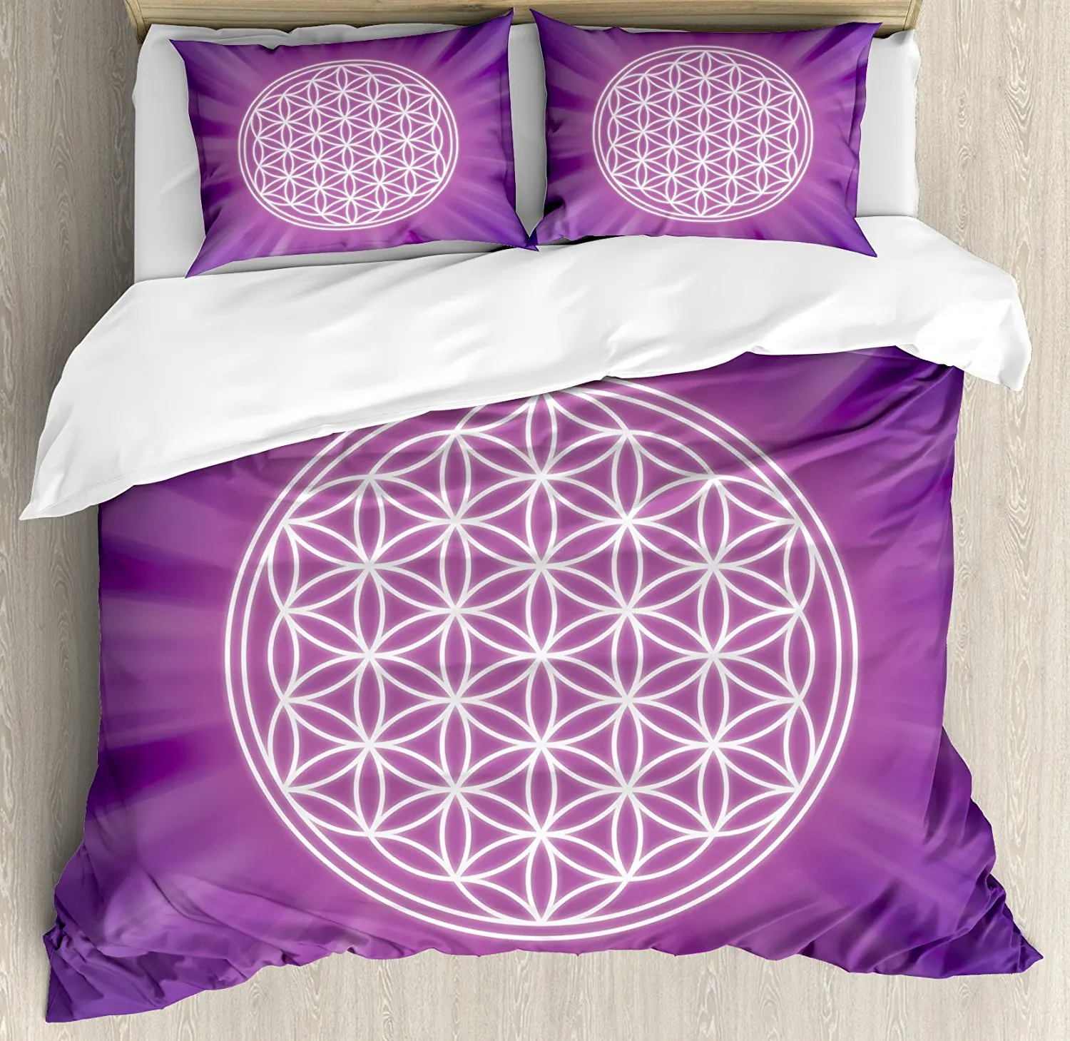 

Sacred Geometry Duvet Cover Set Abstract Overlapping Circles on Spiritual Vibrant Background Print 4 Piece Bedding Set