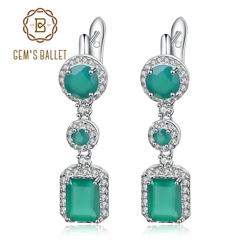 

Gem's Ballet 4.96Ct Natural Green Agate Drop Earrings 925 Sterling Silver Vintage Earrings For Women Wedding Fine Jewelry