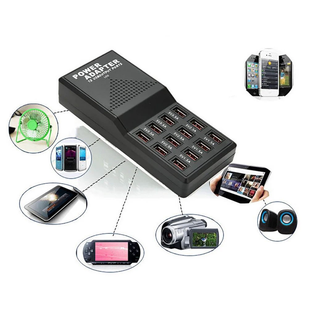 حار 60 W 12 ميناء سريع شحن هاتف لوحي ماوس USB للكمبيوتر وحدة شاحن محول حار 60 W 12 ميناء سريع شحن هاتف لوحي ماوس USB للكمبيوتر وحدة شاحن محول