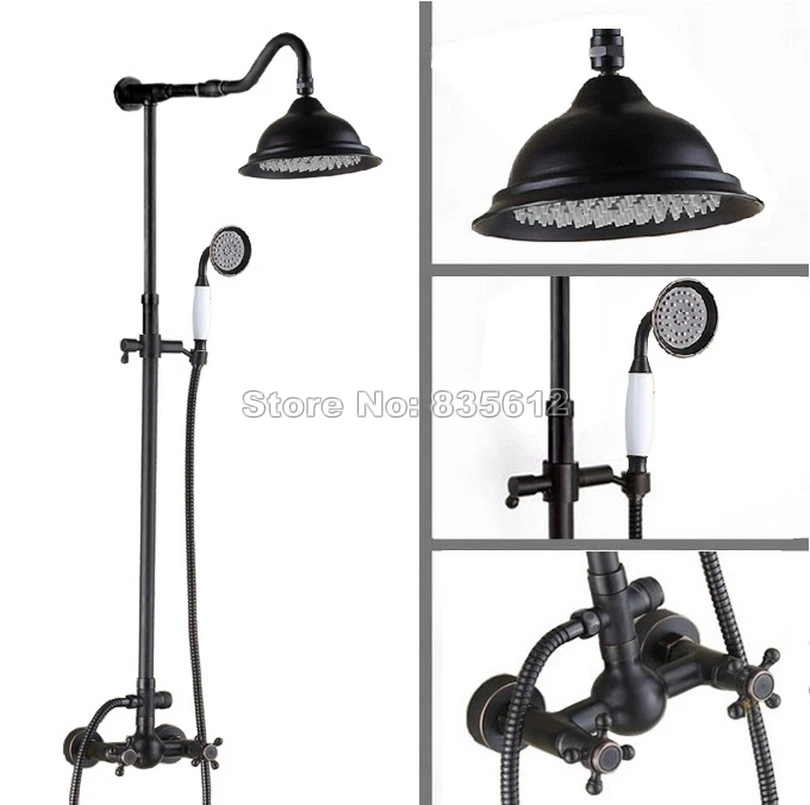 Goede Luxe Wandmontage Zwarte Olie Gewreven Brons Regendouche Kraan Set met Douchekop Badkamer Dual Handvatten Mengkranen Wrs702