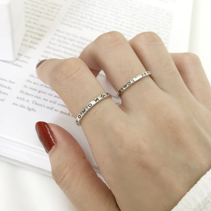 New 925 sterling silver Greece letter rings silver fashion wild Greece Classical letter open rings for women charms jewelry gift