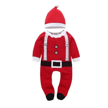 

COSPOT 2019 New Baby Boys Girls Christmas Rompers Kids Snow Man Footed Jumpsuit+Cap Bebes Christmas Red Green Clothes 0-4Yrs 25