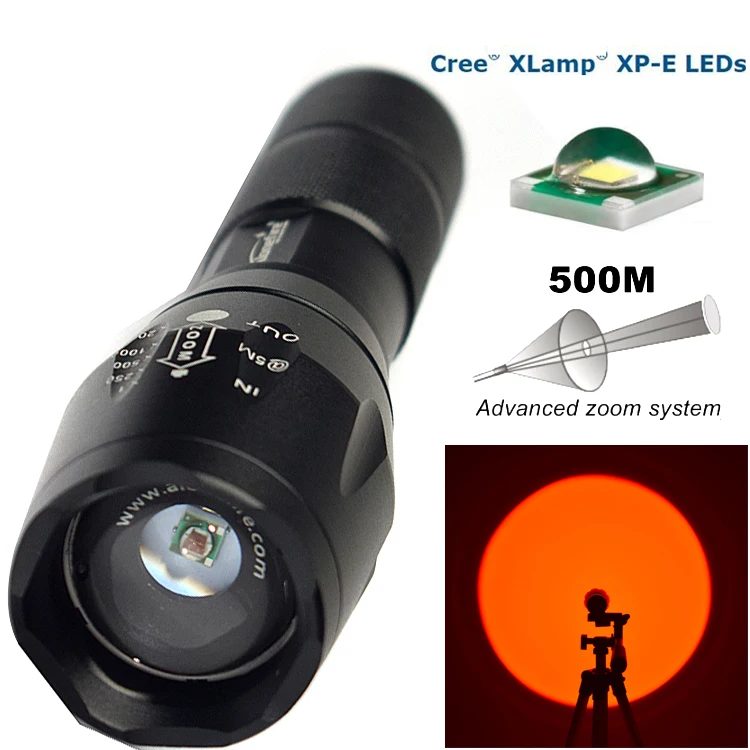 

CREE RED LIGHT E17 XP-E Red Spotlight LED Flashlight torch zoomable Adjustable Focus Lantern Portable Penlight FOR GUN mount