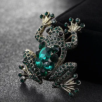 

Green Frog Brooch Women Party Anniversary Jewelry Shiny Rhinestone Brooches bouquet Women Vintage Animal Brooch Pin Bags Bijoux