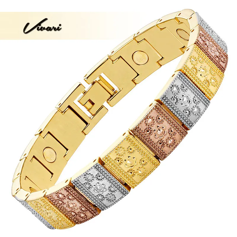 

Vivari Women Vintage Square Shape Alloy Magnetic Bracelet 3-Tone Color Jewelry