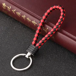 Elegant Handmade Leather Rope Keychain (Black and Red)