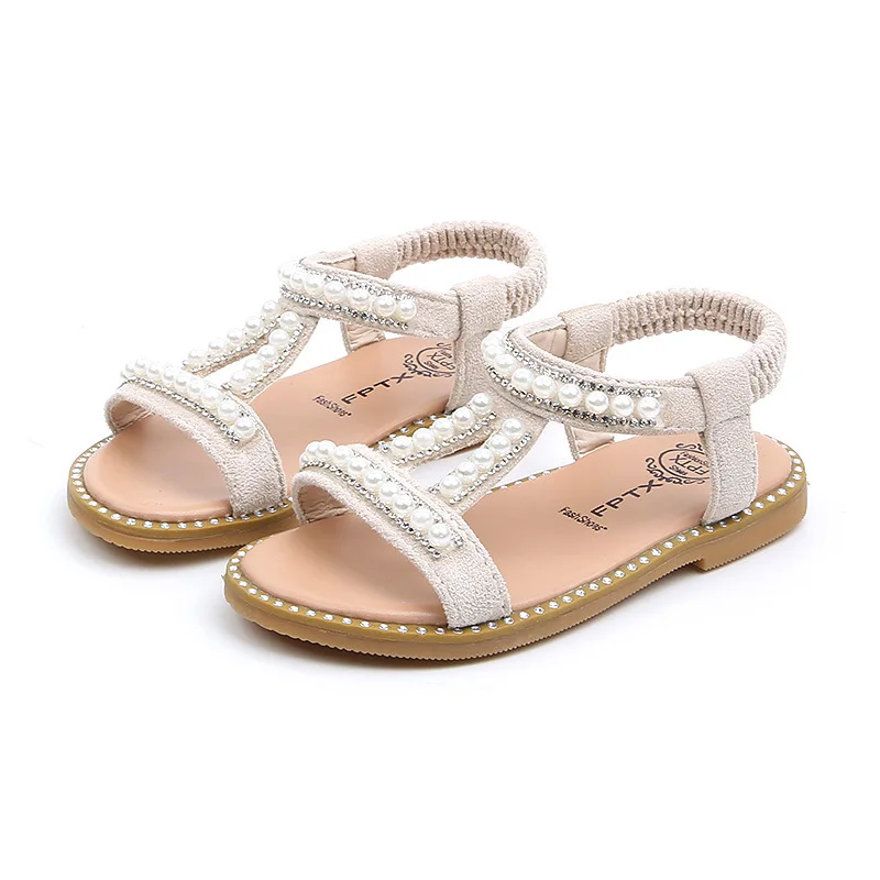 COZULMA/Новинка; летние сандалии в римском стиле для девочек; Детские пляжные сандалии; модельные туфли с бусинами и жемчугом для девочек; детская летняя обувь со стразами - Цвет: Белый