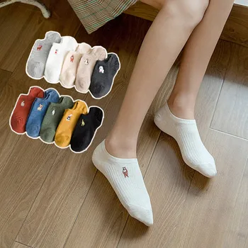 

Spring and summer embroidery short tube socks female cartoon comfortable solid color short socks breathable boat socks носки 50*