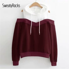 Толстовка SweatyRocks Athleisure с открытыми плечами и завязками, пуловер с длинным рукавом, толстовки, осенняя женская бордовая Повседневная Толстовка