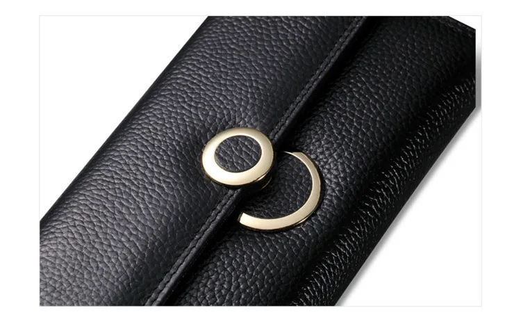 Ladies Cowhide Genuine Leather Wallet Long Female Purse Fashion Womens Wallets Famous Brand Coin Purses Card Holders Hasp