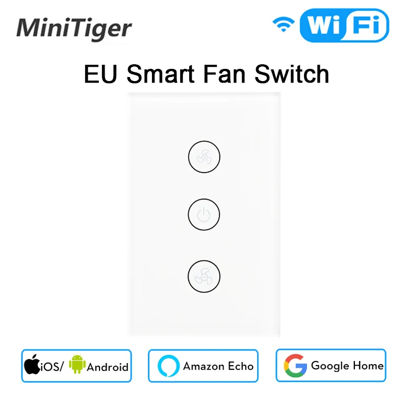 EU/US Tuya Smart Life WiFi Ceiling Fan Switch APP Remote Timer and Speed Control Compatible with Alexa Google Home | Обустройство