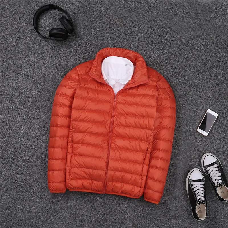 long puffa coat Autumn winter ultra thin lightweight down jacket men stand collar white duck down coat plus size S - 4XL long black puffer jacket