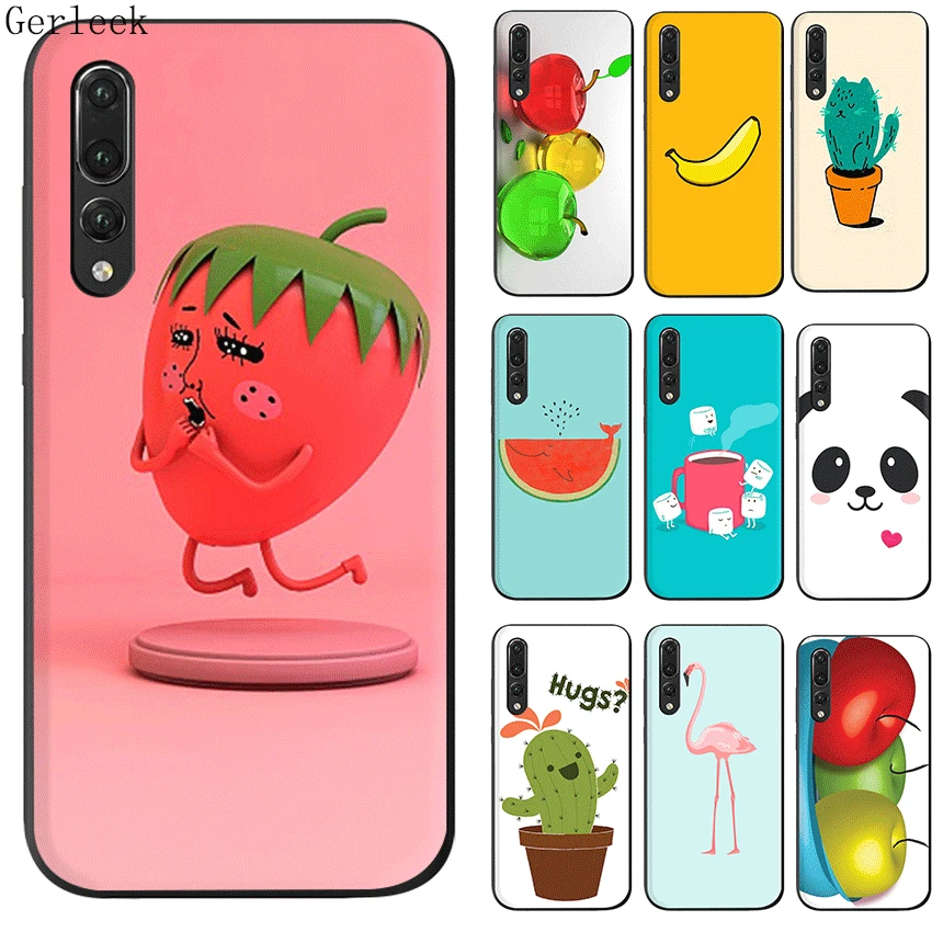 Черный мягкий ТПУ 3D Клубника банан бонсай чехол для Huawei P8 P9 P10 Lite P20 Pro MINI 2015 2016 2017 P