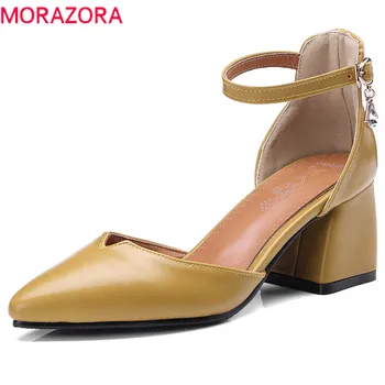 

MORAZORA 2020 big size 33-46 pointed toe fashion shoes simple buckle pumps women shoes comfortable square heels summer shoes
