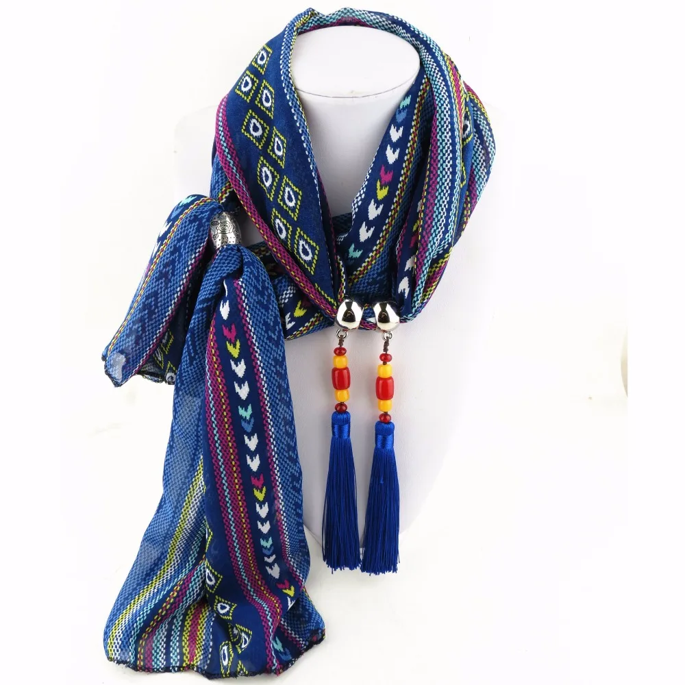 Ethnic Chiffon cloth Collar Beads Tassels pendant Scarf beautiful Women