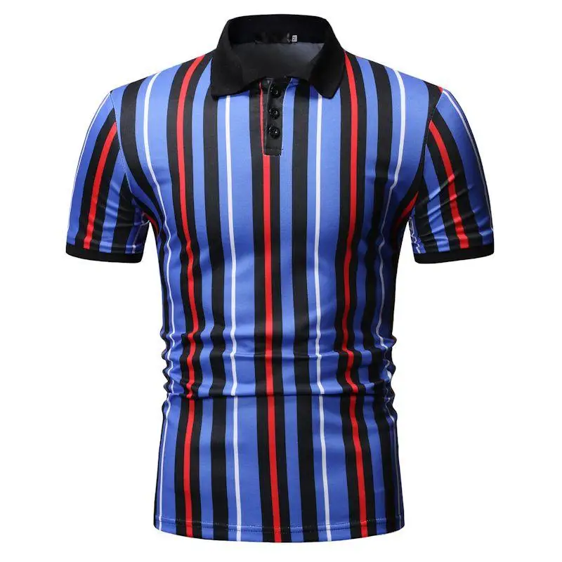 

Vertical stripes Polo Collar Summer Tops Fashion Men Polo Shirt Short sleeve Business Social Shirt Men's Clothing