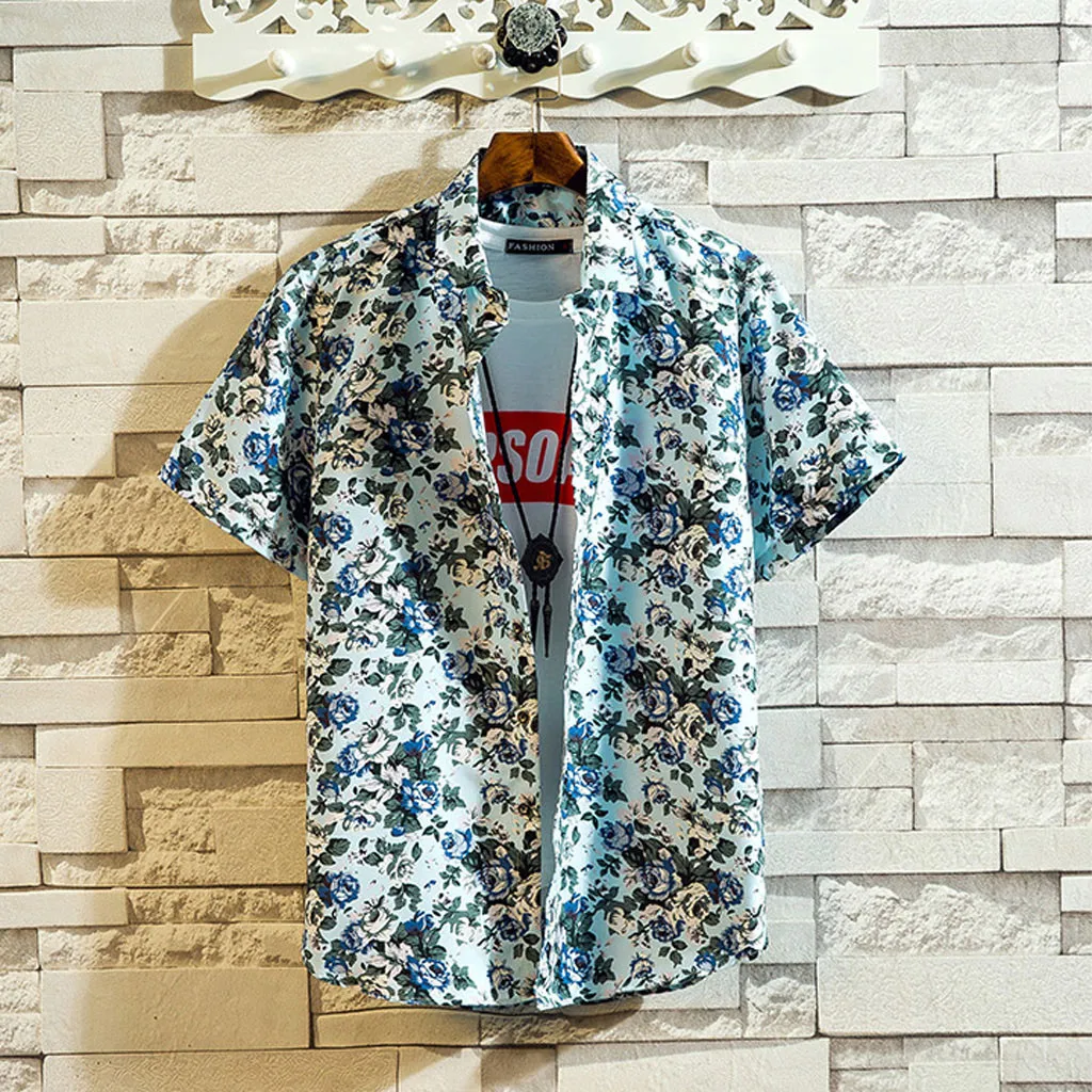 2019 Брендовые мужские рубашки в стиле кэжуал, винтажная Классическая рубашка с цветочным принтом, мужские весенние Рубашки в уличном стиле