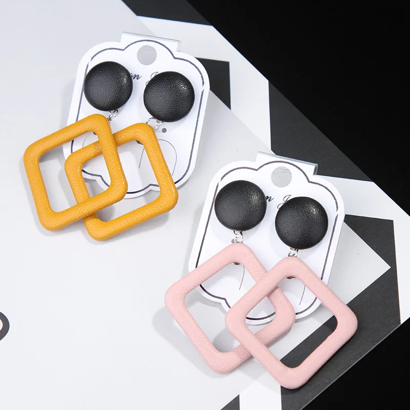 

Large Dangle Earrings 2019 Korean Fashion Women Square Earrings Black Trendy Simple Dangle Pu Leather Minimalist Jewelry