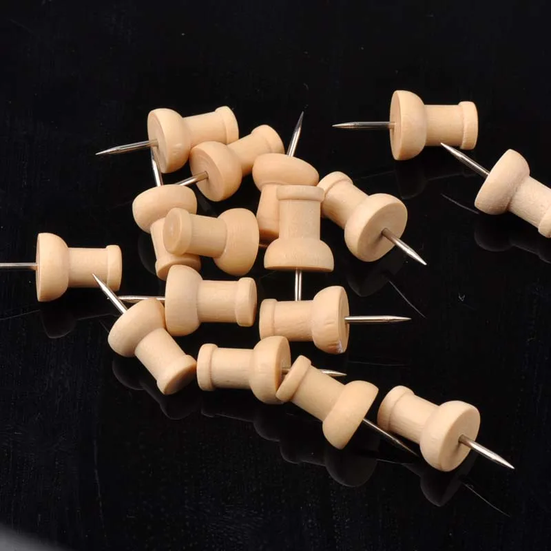 Nautral Round Wooden Push Pins Thumbtacks Steel Point Bulletin Board Office School 50 pcs/lot sewing pins