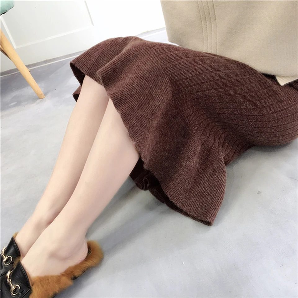 Vintage Woolen Warm Knitted Pencil Skirt