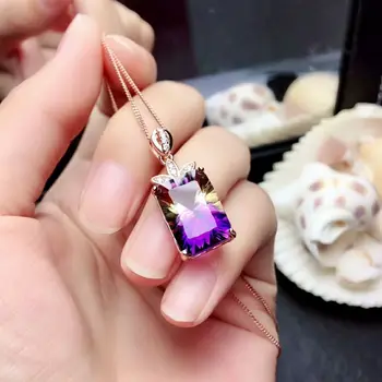 

[MeiBaPJ]Real Natural Ametrine Pendant Necklace with Certificate 925 Pure Silver Fine Charm Jewelry for Women