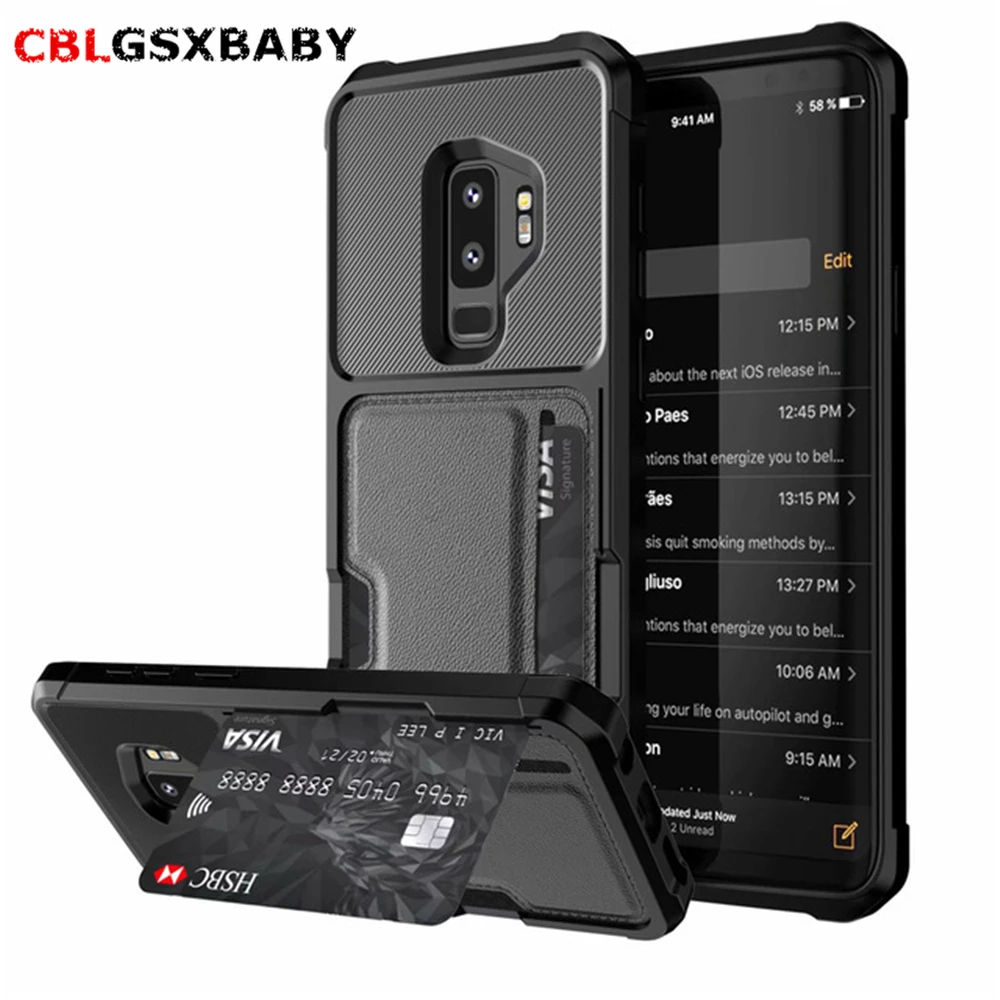 CBL For Samsung NOTE9 Case Flip Stand Fold PU Leather Card Holder Carbon Fiber Armor Cover S9 S9Plus Magnetic |