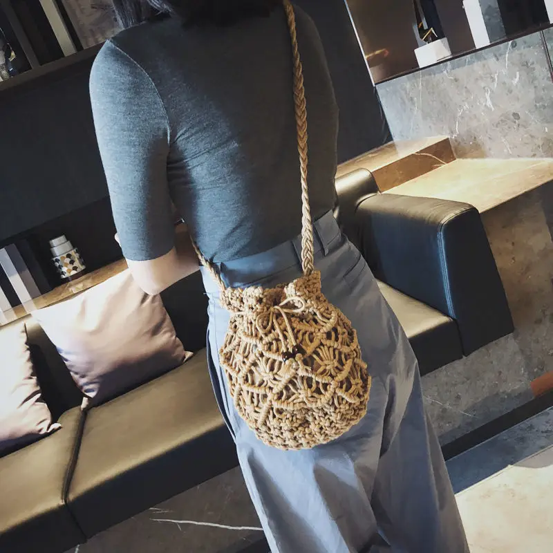 Hollow design rope deterioration package shoulder diagonal tassel luxury handbag female bag,brown Hollow design rope deterioration package shoulder diagonal tassel luxury handbag female bag,brown