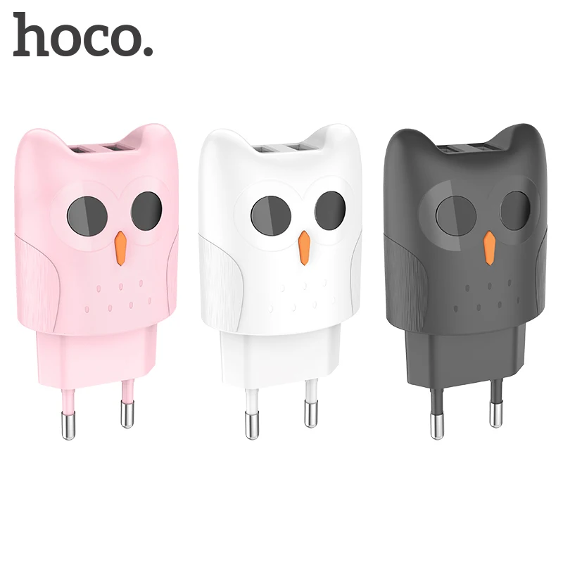 HOCO لطيف شاحن USB مزدوج 2A سريع الهاتف المحمول شاحن الاتحاد الأوروبي جدار مهايئ شاحن للهاتف Xiaomi فون سامسونج الوردي