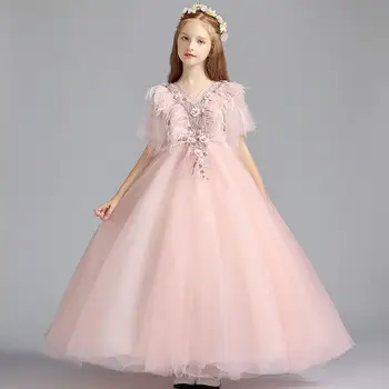 

2019 Kids Girl Elegant Tassel Tulle Princess Cute Dress Teen Girl Formal Prom Gown Children Wedding Birthday Party Vestido Q52
