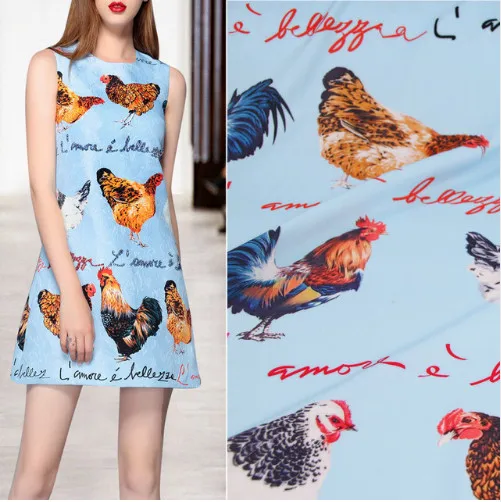 

The Hen Print L'Amore E Bellezza Blue Polyester Soft Cady Linen Fabric for Woman Spring Autumn A-Line Dress Skirt Sewing-AF617